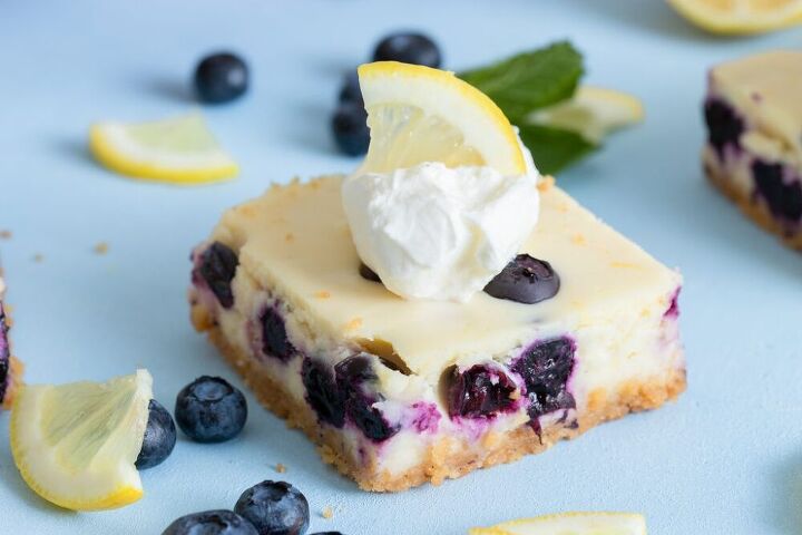 try these creamy sweet lemon blueberry cheesecake bars