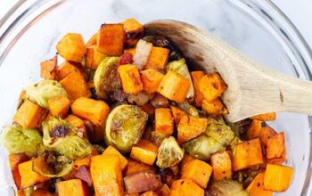 Simple Roasted Brussel Sprouts and Sweet Potatoes With Bacon