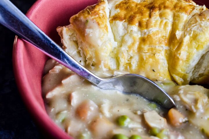 chicken pot pie casserole recipe with puff pastry crust