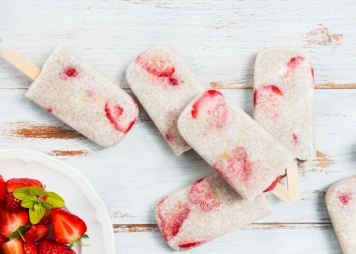 frozen strawberry chia seed popsicles