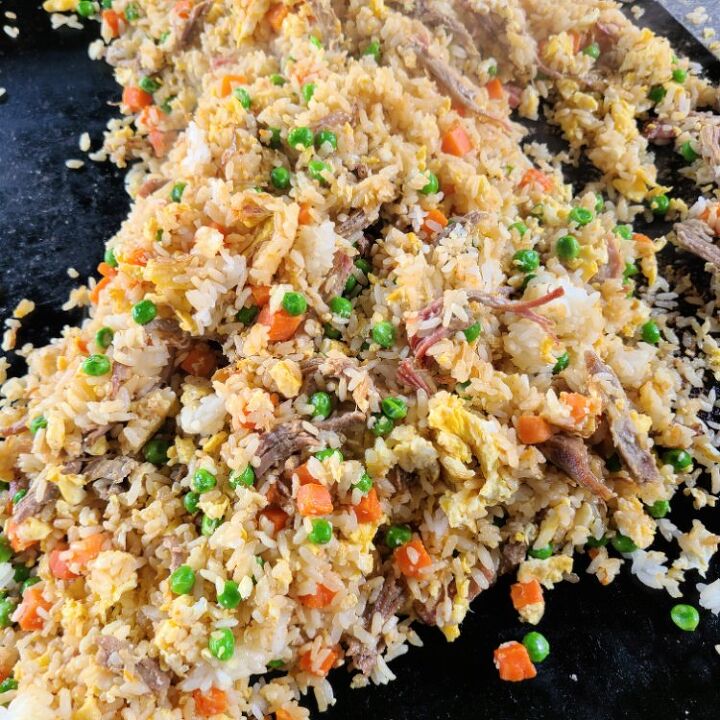 leftover shredded pork fried rice recipe on the blackstone