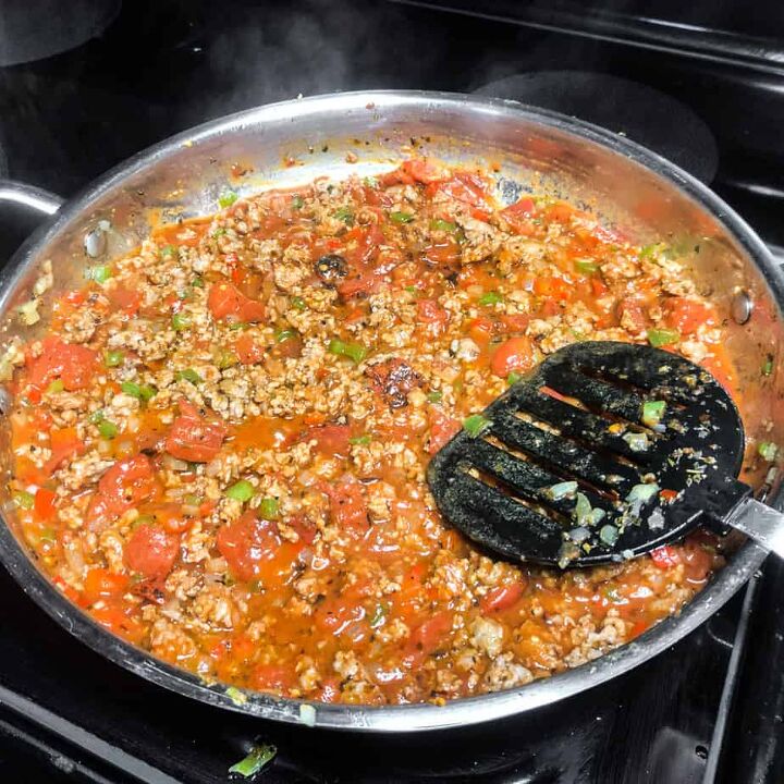 italian style sloppy joes a family favorite, Add the seasonings diced tomatoes and tomato sauce