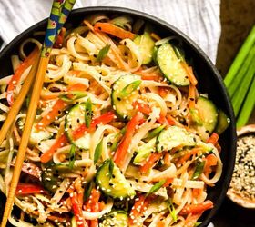 rice noodle salad with miso ginger dressing