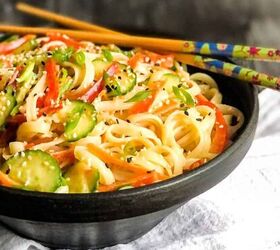 rice noodle salad with miso ginger dressing