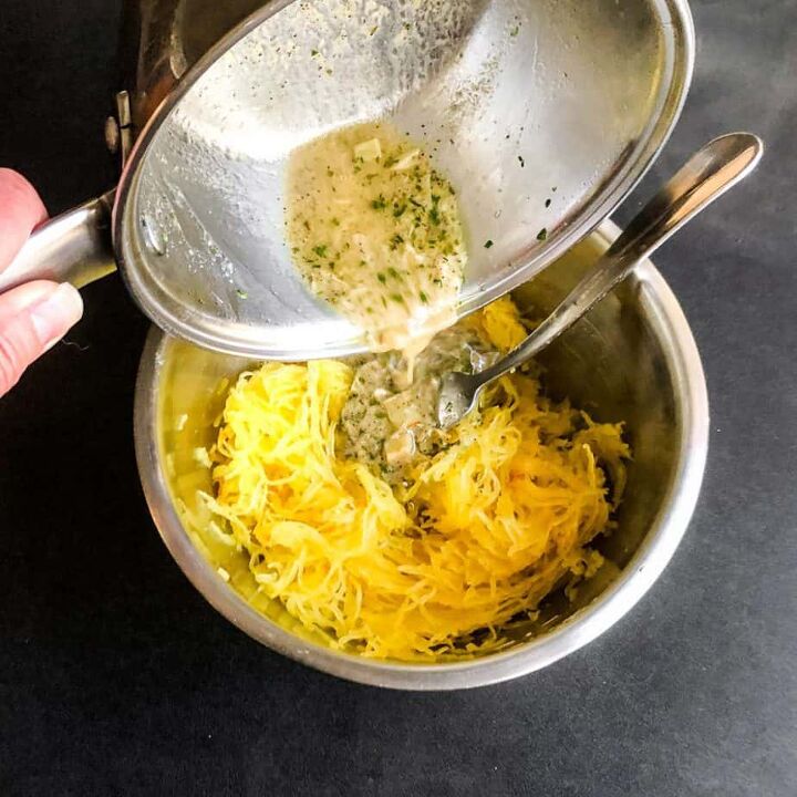 oven roasted spaghetti squash, Pour in garlic herb butter