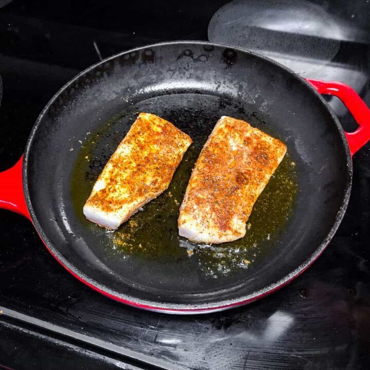 blackened fish tacos, Blacken the fish in a cast iron skillet