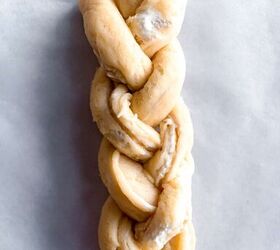 everything bagel braided brioche knots, Cut each strip into 3 parts and braid them