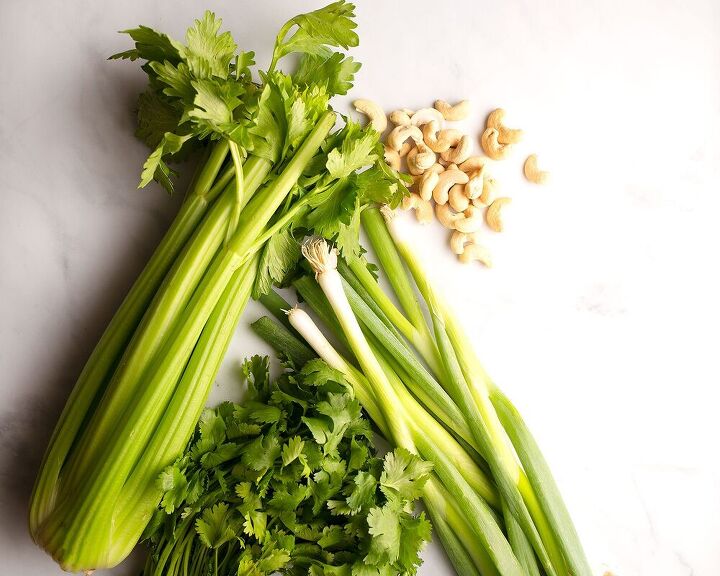 crunchy celery salad, Celery cilantro green onions and cashews