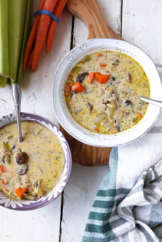 vegetarian rice soup with mushrooms