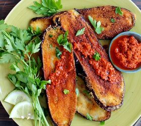 Crispy Fried Eggplant With Homemade Harissa