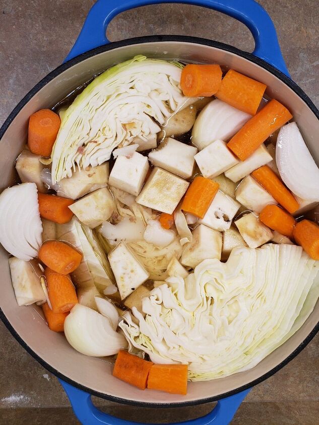 tender corned beef with celeriac carrots and cabbage
