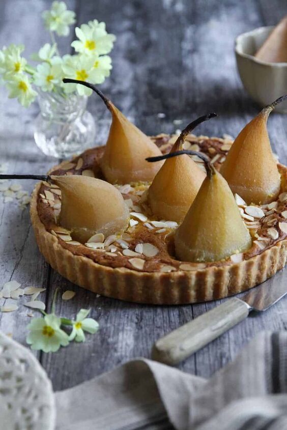 poached pear almond tart