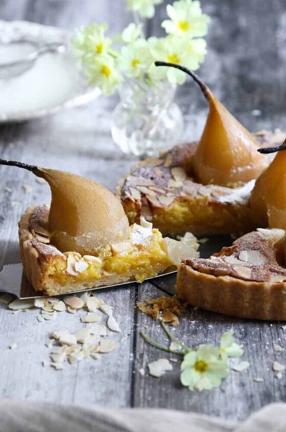 poached pear almond tart