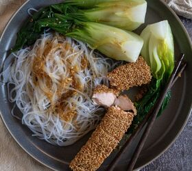 Sesame-Seared Salmon With Pak Choi and Vermicelli Rice Noodles