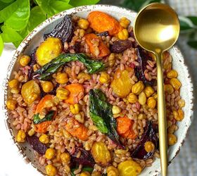 Farro Bowl With Roasted Root Veggies and Date Dijon Balsamic Dressing