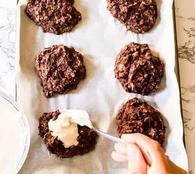 chocolate peanut butter protein cookie recipe with coconut glaze