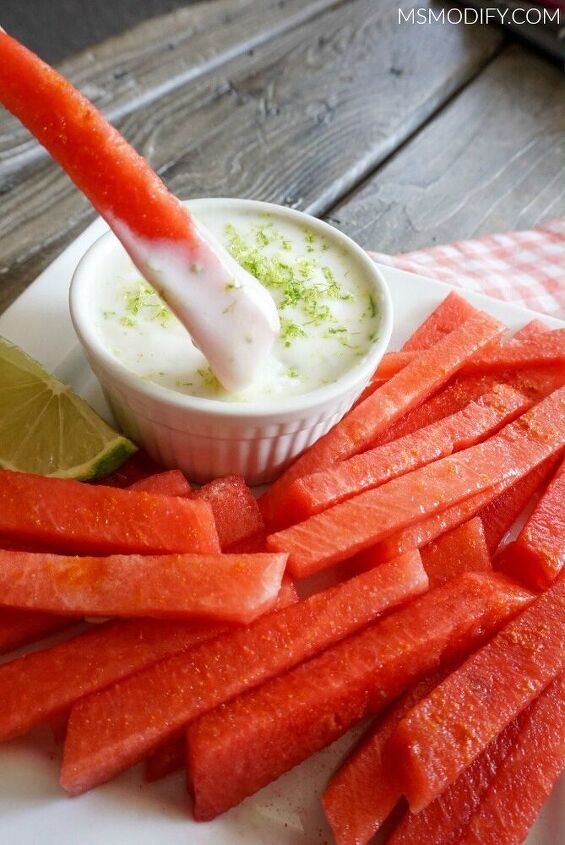 zesty watermelon fries with coconut lime sauce