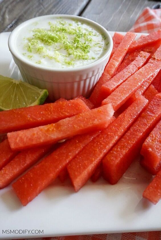 zesty watermelon fries with coconut lime sauce