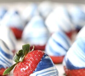 s 12 delicious red white and blue desserts for your july 4th bbq party, 4th of July Candy Swirled Strawberries