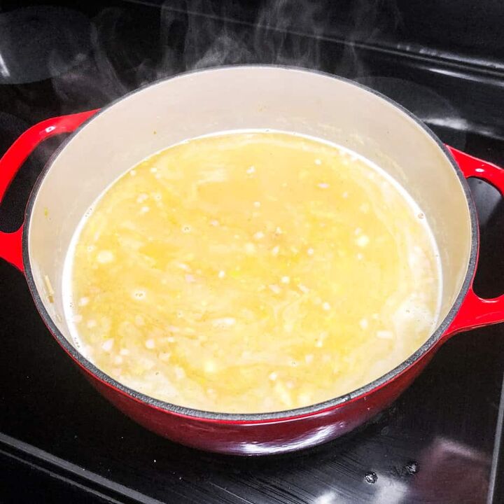 orzo soup with pancetta, Add chicken broth to cook orzo