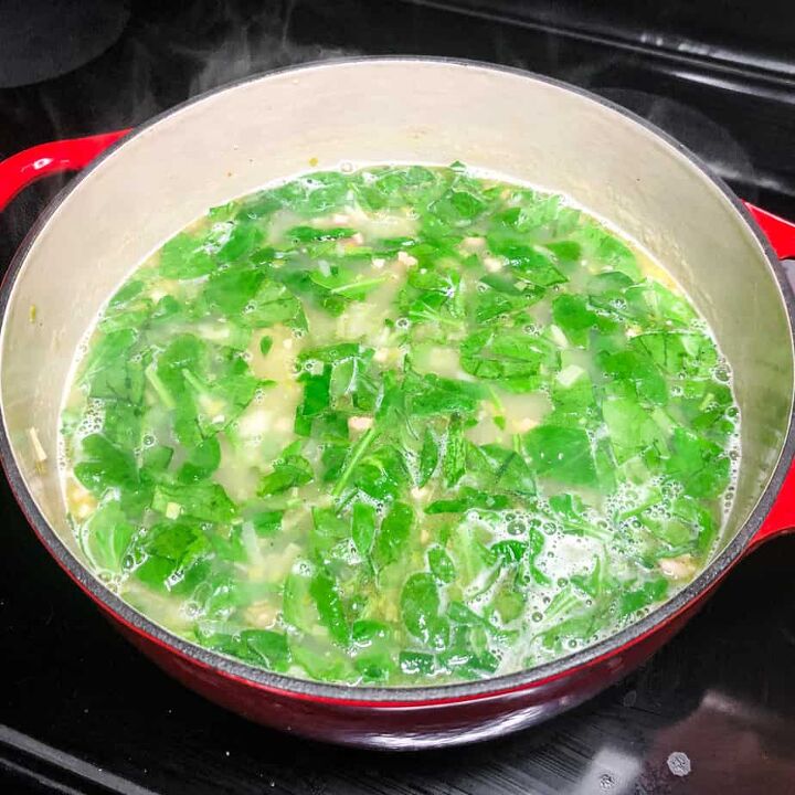 orzo soup with pancetta, Add beans and spinach