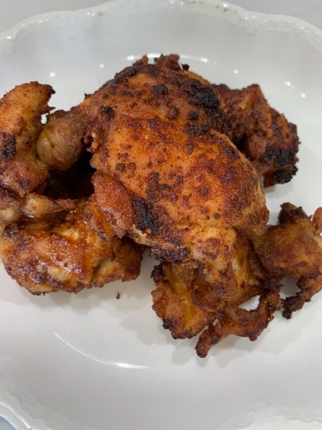 crispy skinless air fried chicken thighs with umami seasoning