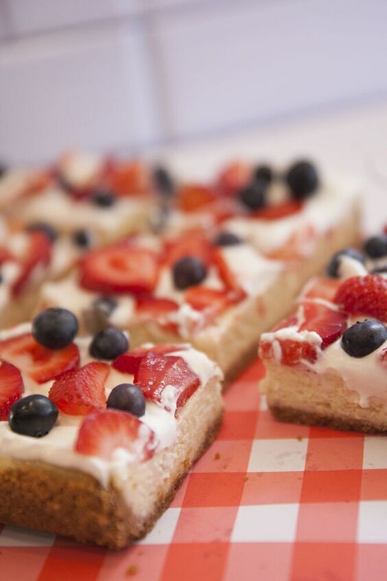 red white and blue berry cheesecake bars