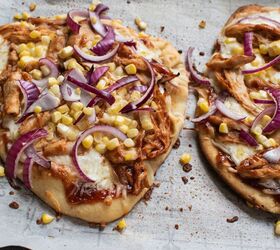 Barbeque Chicken Naan Flatbread With Mozzarella & Pickled Sweet Corn
