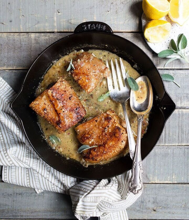 herb roasted pork belly with shallot mustard sauce