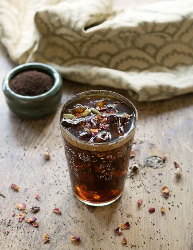 middle eastern iced coffee with homemade cardamom vanilla syrup