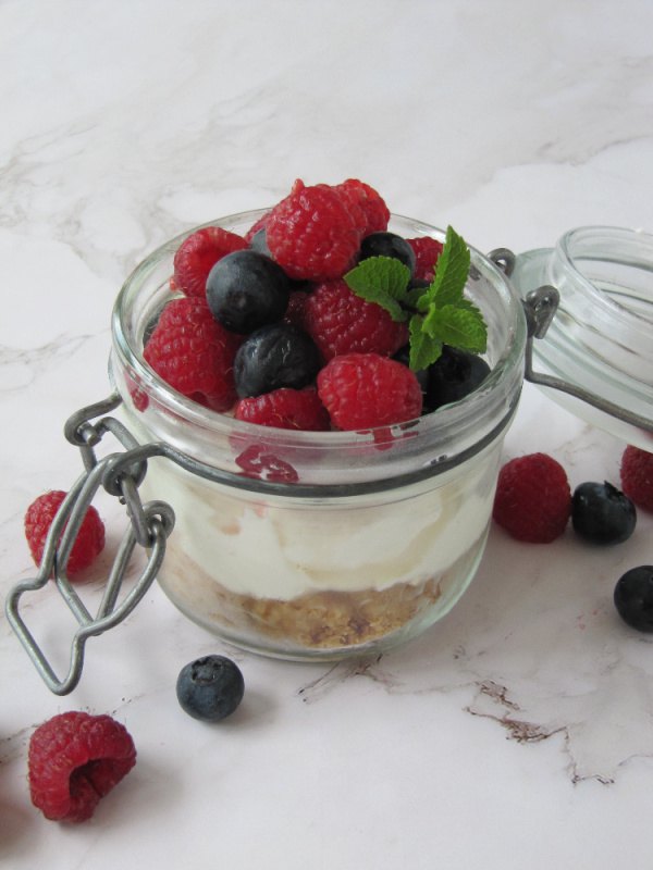 no bake cheesecake in a jar with summer berries