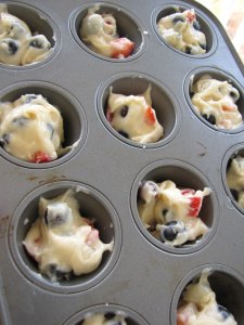 4th of july breakfast muffins, Spoon into muffin tins Bake at 375 degrees for 15 20 minutes