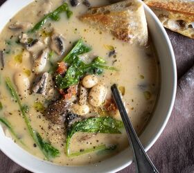 creamy vegetarian soup with mushrooms sun dried tomatoes beans and s