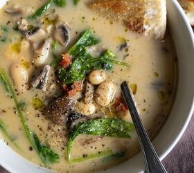 creamy vegetarian soup with mushrooms sun dried tomatoes beans and s