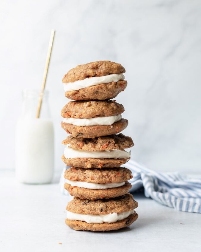 carrot cake cookie sandwiches with cream cheese frosting