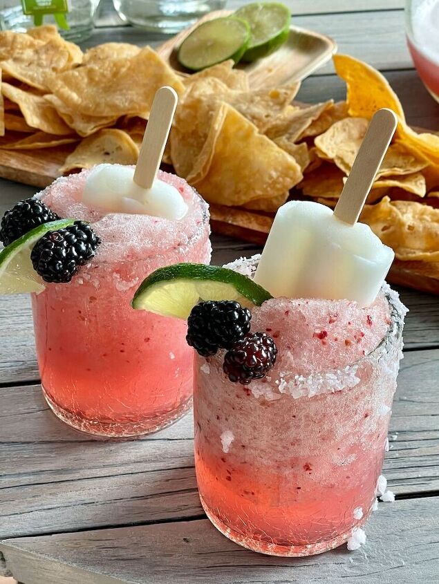 frozen blackberry lime margarita with a popsicle garnish, Frozen Blackberry Lime Margarita