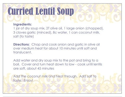 dry soup mix in a jar recipes curried lentil soup with free printabl