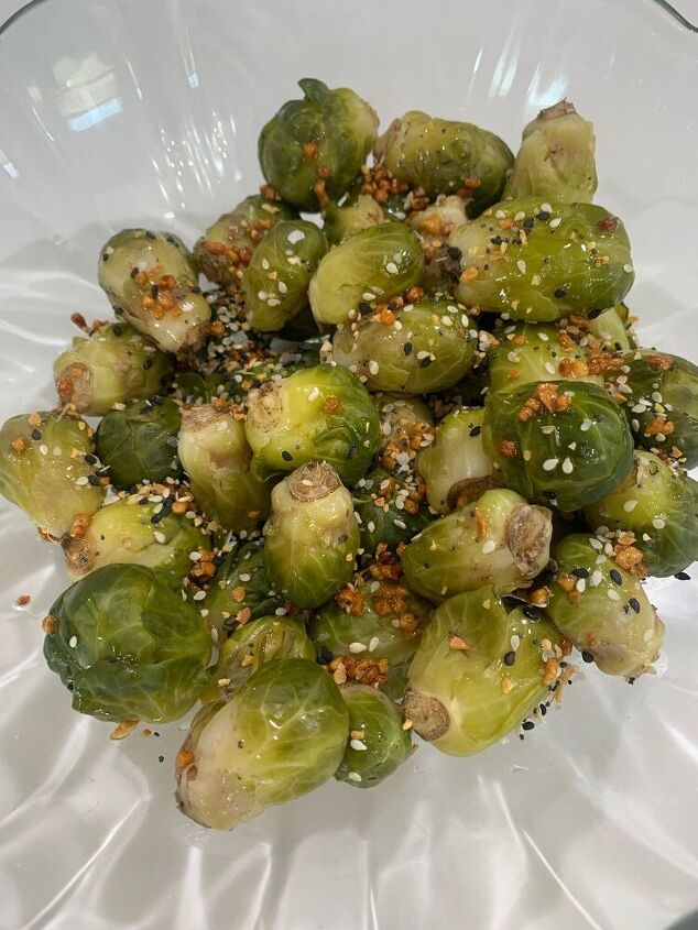 air fried brussels with balsamic reduction vinaigrette