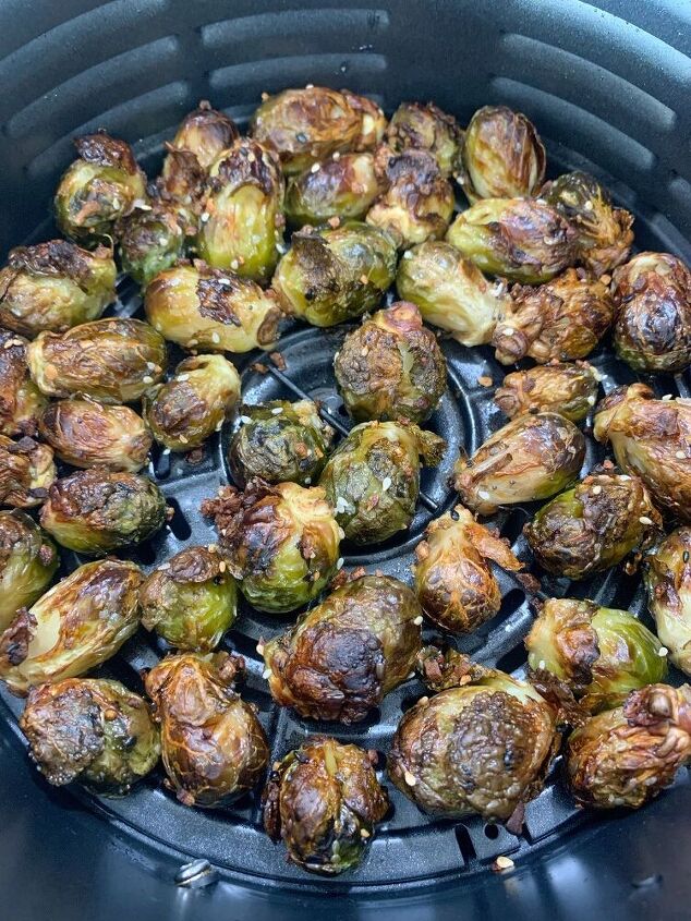 air fried brussels with balsamic reduction vinaigrette