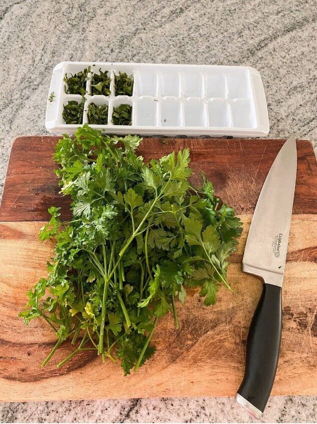 how to have fresh herbs all winter long, Ready to chop up all my fresh herbs and store them for the winter