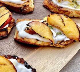 whipped ricotta on crostini with grilled peaches