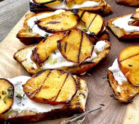 whipped ricotta on crostini with grilled peaches