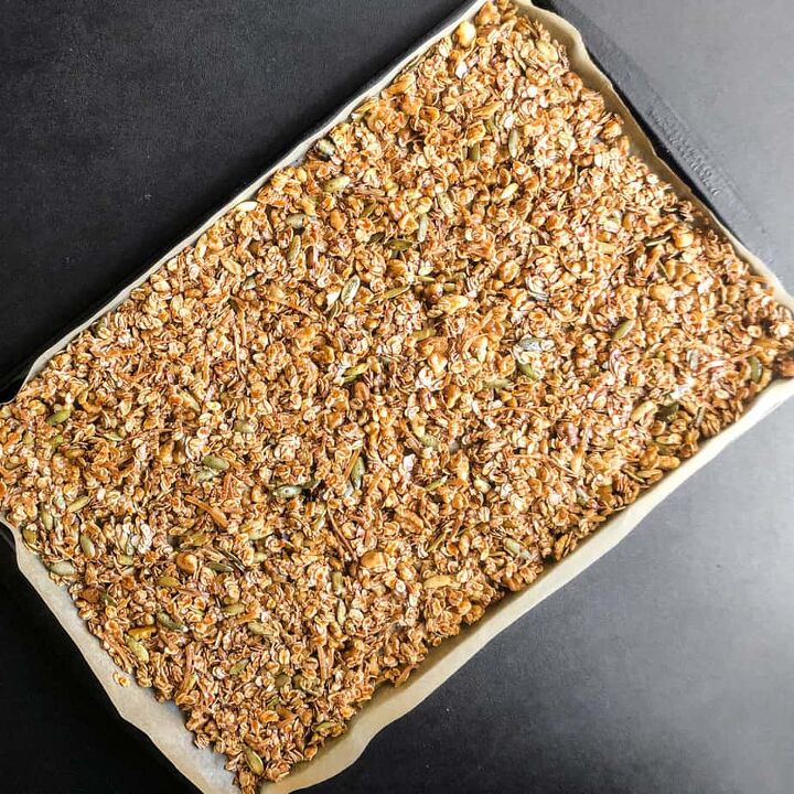 walnut cinnamon apple granola, Spread in single layer on baking sheet