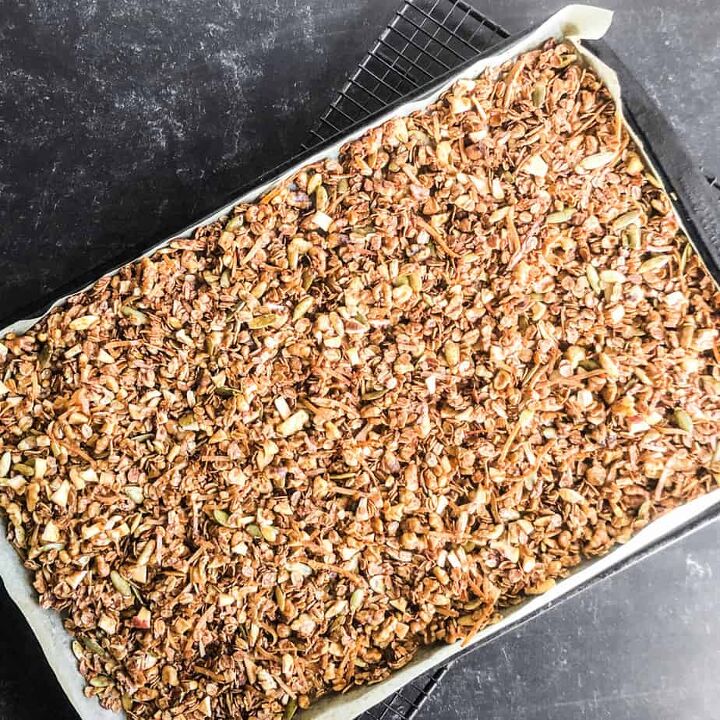 walnut cinnamon apple granola, Spread back into layer and cool until dry