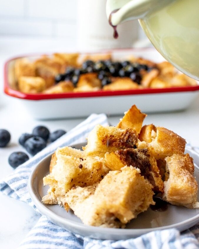 baked french toast with blueberry maple syrup