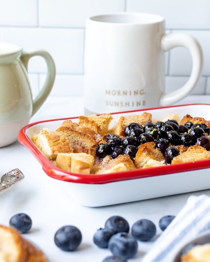 baked french toast with blueberry maple syrup