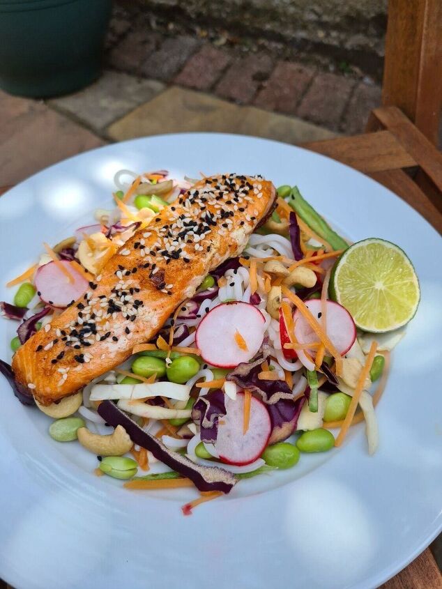 pan fried salmon with crunchy asian noodle salad