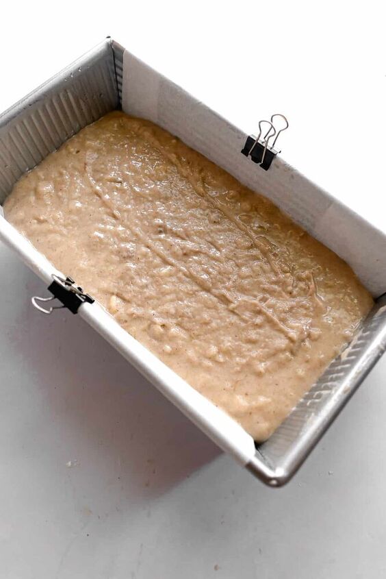 one bowl classic buttermilk banana bread, Pour batter into a lined 9 5 bread loaf pan
