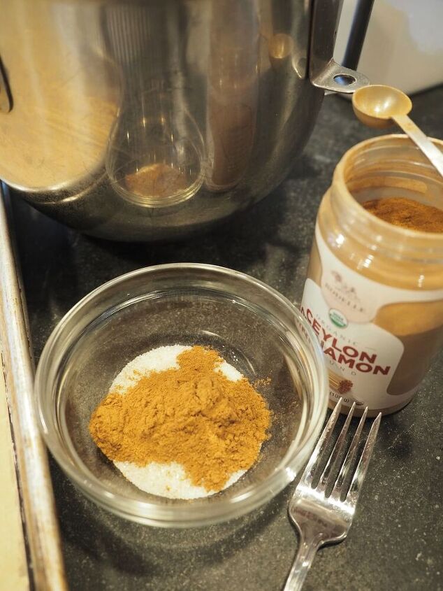 , Mix cinnamon and sugar together for Snickerdoodle coating