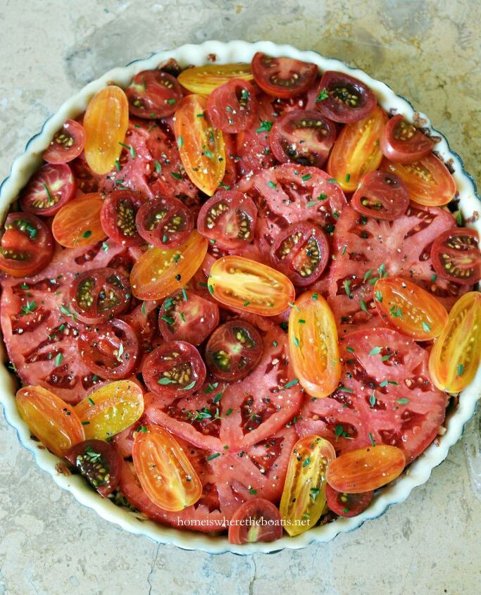 heirloom tomato tart with bacon studded crust